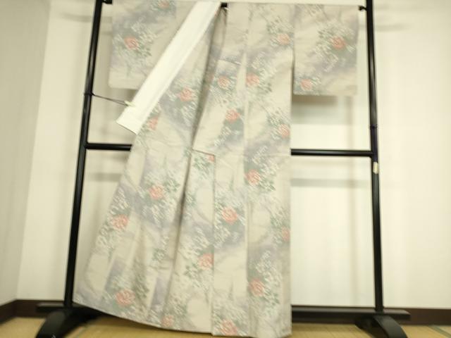 平和屋着物▽上質な紬 単衣 花尽くし 正絹 逸品 DAAS0805az