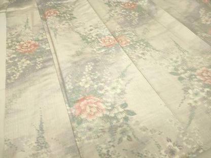 平和屋着物▽上質な紬 単衣 花尽くし 正絹 逸品 DAAS0805az