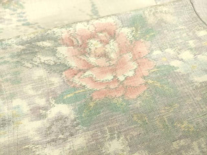 平和屋着物▽上質な紬 単衣 花尽くし 正絹 逸品 DAAS0805az