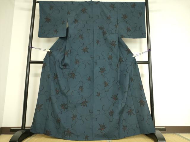平和屋着物▽本塩沢 単衣 花唐草文 正絹 逸品 DAAS0904az