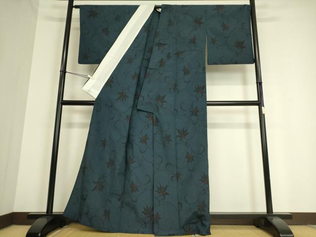 平和屋着物▽本塩沢 単衣 花唐草文 正絹 逸品 DAAS0904az