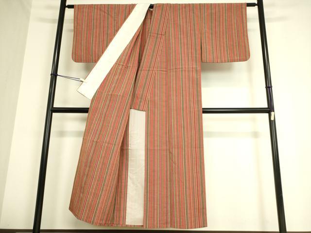 平和屋着物▽上質な紬 単衣 縞 正絹 逸品 DAAS0905az