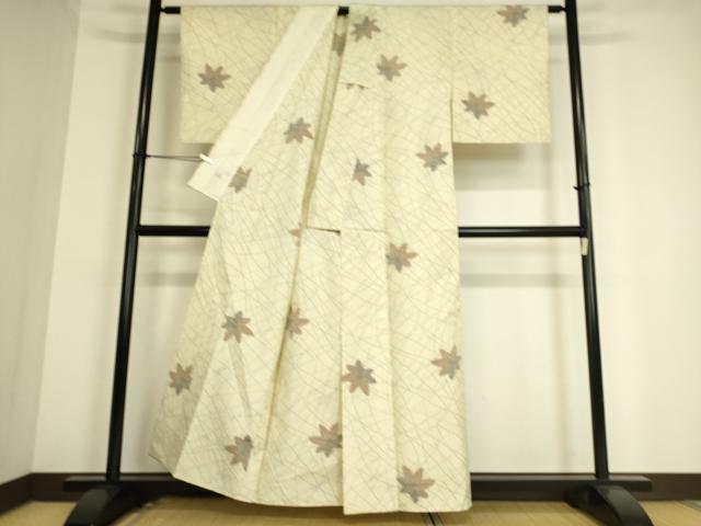 平和屋着物▽上質な紬 単衣 楓文 正絹 逸品 DAAS0906az