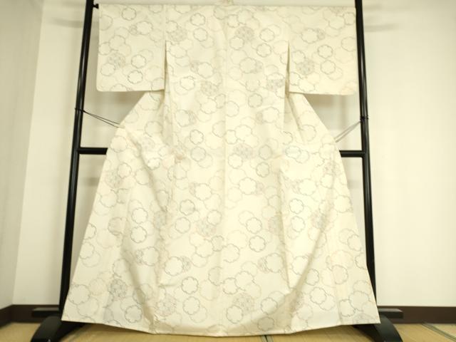 平和屋着物▽上質な紬 単衣 雪輪重ね文 正絹 逸品 DAAS0907az