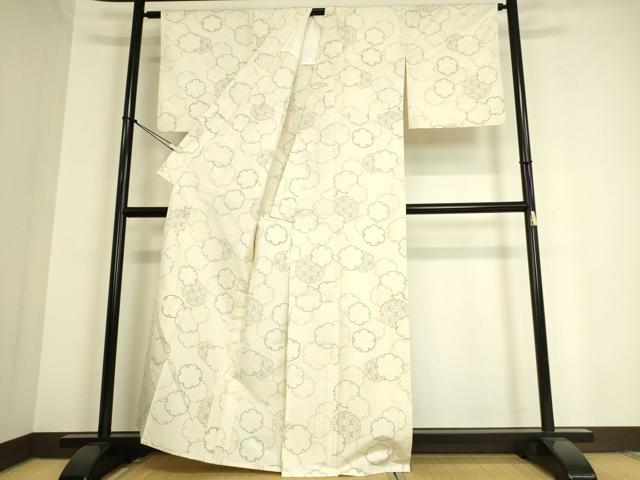 平和屋着物▽上質な紬 単衣 雪輪重ね文 正絹 逸品 DAAS0907az