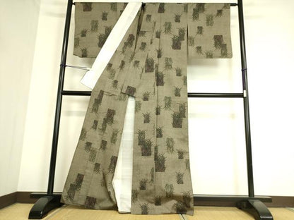 平和屋着物▽上質な紬 単衣 草葉文 正絹 逸品 DAAS0908az