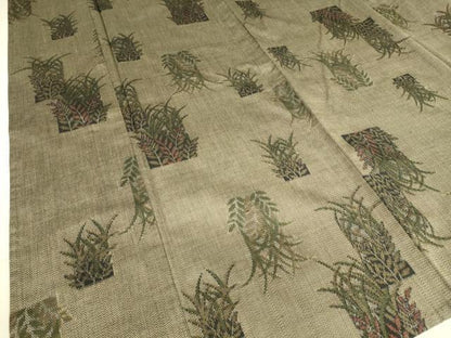 平和屋着物▽上質な紬 単衣 草葉文 正絹 逸品 DAAS0908az