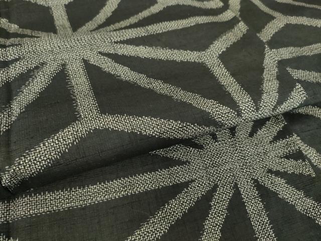 平和屋着物▽上質な紬 単衣 麻の葉文 黒地 正絹 逸品 DAAS0909az