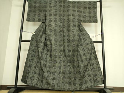 平和屋着物▽上質な紬 単衣 幾何学文 正絹 逸品 DAAS0910az