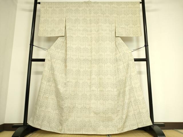 平和屋着物▽本塩沢 単衣 洋花文 正絹 逸品 DAAS0911az