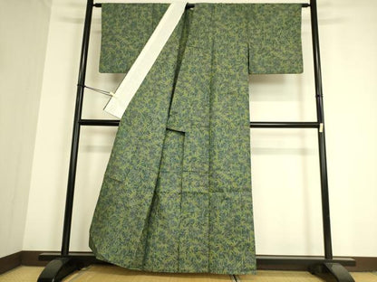 平和屋着物▽上質な紬 単衣 笹文 正絹 逸品 DAAS0915az