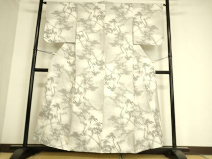平和屋着物▽本場大島紬 白大島 9マルキ 単衣 樹林文 正絹 逸品 DAAS0933az