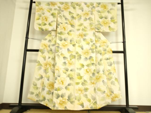 平和屋着物▽上質な小紋 単衣 草花文 手描き 鬼しぼ縮緬 正絹 逸品 DAAS0934az