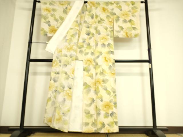 平和屋着物▽上質な小紋 単衣 草花文 手描き 鬼しぼ縮緬 正絹 逸品 DAAS0934az