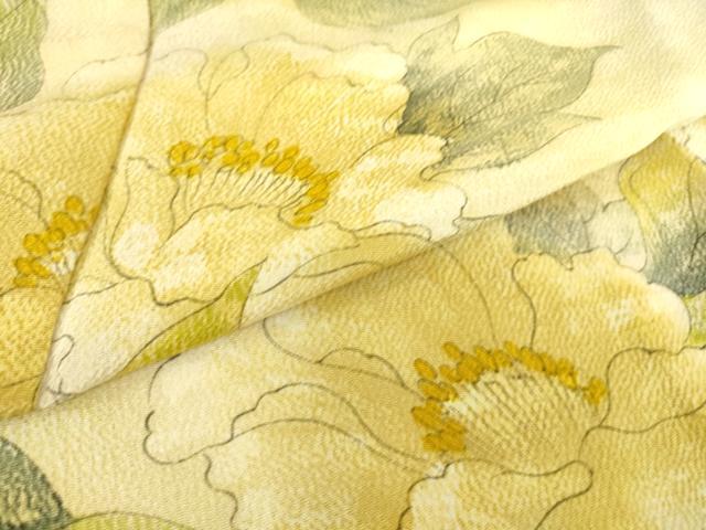 平和屋着物▽上質な小紋 単衣 草花文 手描き 鬼しぼ縮緬 正絹 逸品 DAAS0934az