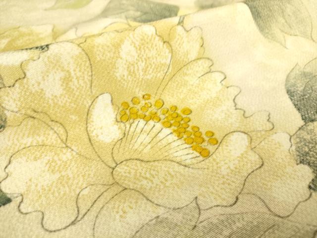 平和屋着物▽上質な小紋 単衣 草花文 手描き 鬼しぼ縮緬 正絹 逸品 DAAS0934az