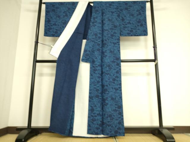 平和屋着物▽本藍 型絵染 小紋 単衣 菊唐草文 正絹 逸品 DAAS0938az