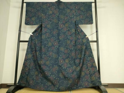 平和屋着物▽上質な紬 単衣 草花文 正絹 逸品 DAAS0950az