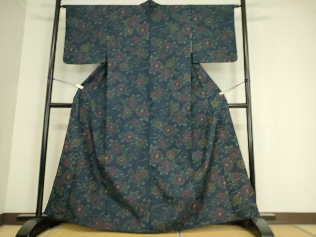 平和屋着物▽上質な紬 単衣 草花文 正絹 逸品 DAAS0950az
