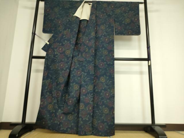 平和屋着物▽上質な紬 単衣 草花文 正絹 逸品 DAAS0950az