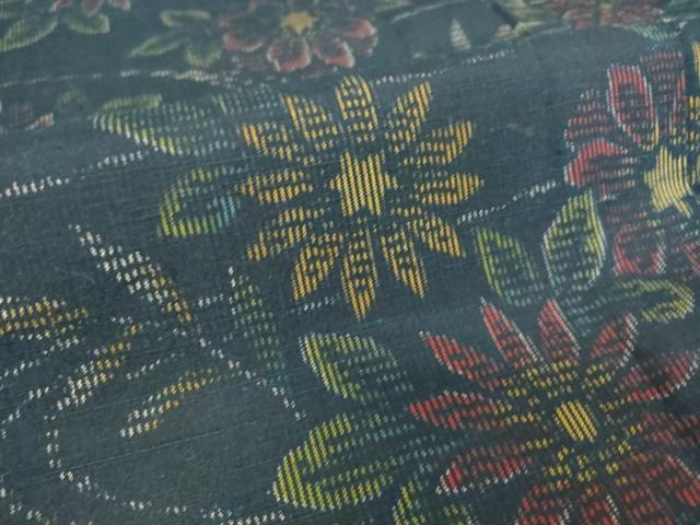 平和屋着物▽上質な紬 単衣 草花文 正絹 逸品 DAAS0950az