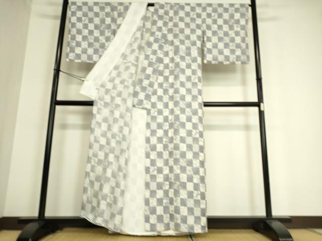 平和屋着物▽上質な小紋 単衣 市松花文 さが美扱い 正絹 逸品 DAAS0953az