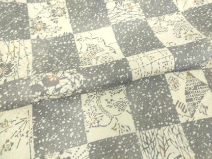 平和屋着物▽上質な小紋 単衣 市松花文 さが美扱い 正絹 逸品 DAAS0953az