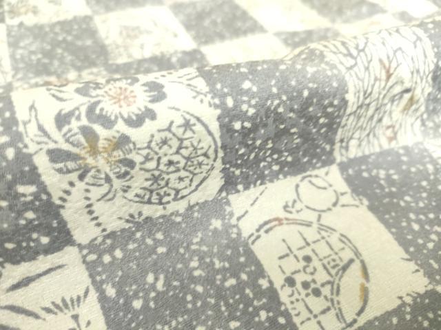 平和屋着物▽上質な小紋 単衣 市松花文 さが美扱い 正絹 逸品 DAAS0953az