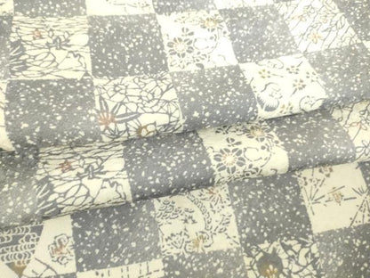 平和屋着物▽上質な小紋 単衣 市松花文 さが美扱い 正絹 逸品 DAAS0953az