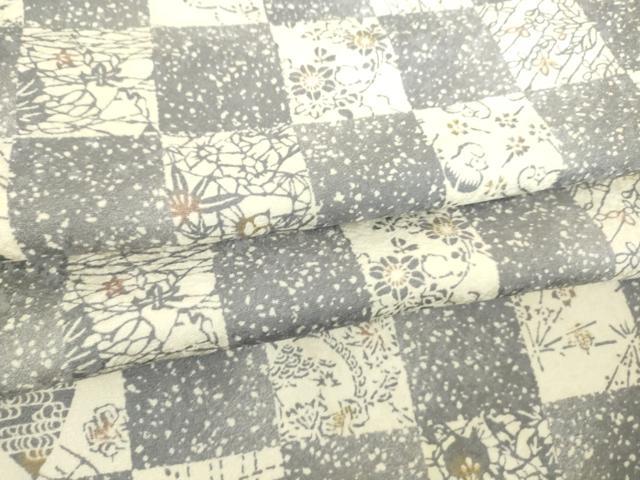 平和屋着物▽上質な小紋 単衣 市松花文 さが美扱い 正絹 逸品 DAAS0953az
