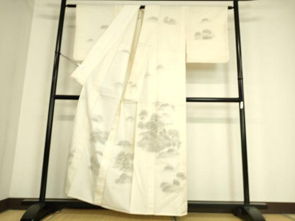 平和屋着物▽訪問着　単衣　紬地　風景山文　手描き　正絹　逸品　DAAS0954az