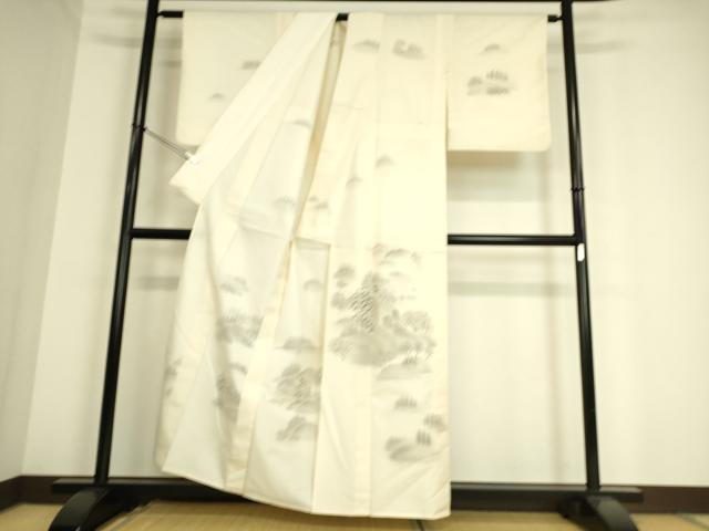 平和屋着物▽訪問着　単衣　紬地　風景山文　手描き　正絹　逸品　DAAS0954az