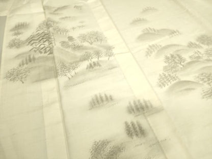 平和屋着物▽訪問着　単衣　紬地　風景山文　手描き　正絹　逸品　DAAS0954az