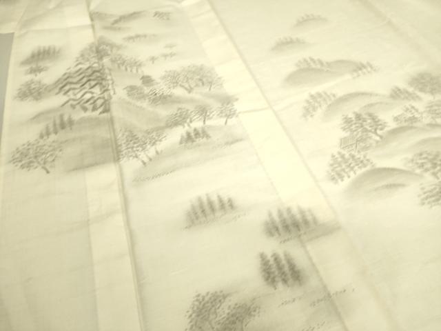 平和屋着物▽訪問着　単衣　紬地　風景山文　手描き　正絹　逸品　DAAS0954az