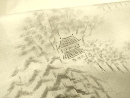 平和屋着物▽訪問着　単衣　紬地　風景山文　手描き　正絹　逸品　DAAS0954az