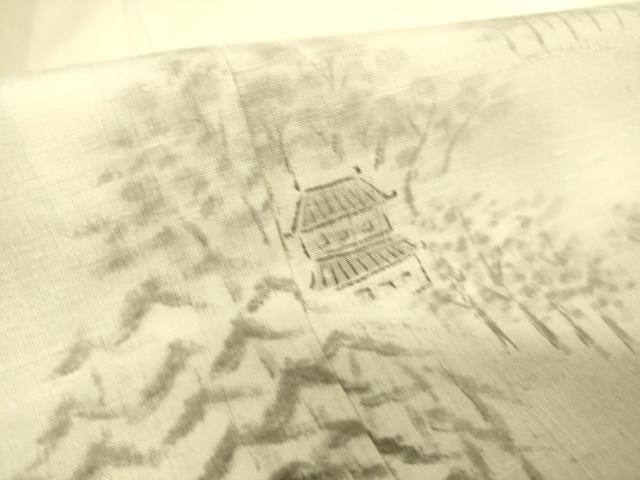 平和屋着物▽訪問着　単衣　紬地　風景山文　手描き　正絹　逸品　DAAS0954az