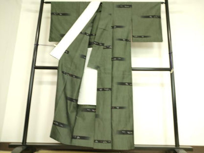 平和屋着物▽上質な紬 単衣 横段花文 正絹 逸品 DAAS0956az