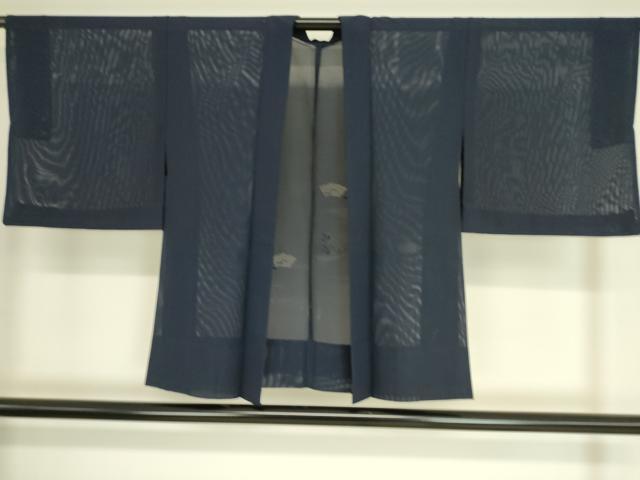 平和屋着物▽羽織 スリーシーズン 春夏秋 塵除け 扇面花紋紗 留紺色 正絹 逸品 DAAS0963az
