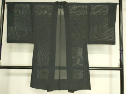 平和屋着物▽男性 長羽織 スリーシーズン 春夏秋 塵除け 絽 黒色 正絹 逸品 DAAS0964az