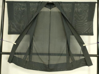 平和屋着物▽男性 長羽織 スリーシーズン 春夏秋 塵除け 絽 黒色 正絹 逸品 DAAS0964az