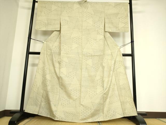 平和屋着物▽上質な紬 単衣 切嵌文様 正絹 逸品 DAAS0965az