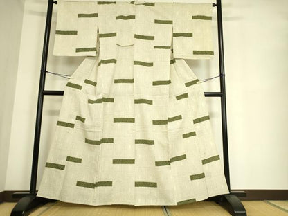 平和屋着物▽本塩沢　単衣　幾何学文　正絹　逸品　DAAS0969az