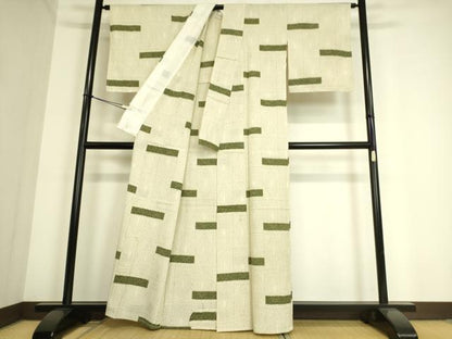 平和屋着物▽本塩沢　単衣　幾何学文　正絹　逸品　DAAS0969az