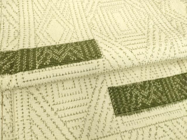 平和屋着物▽本塩沢　単衣　幾何学文　正絹　逸品　DAAS0969az