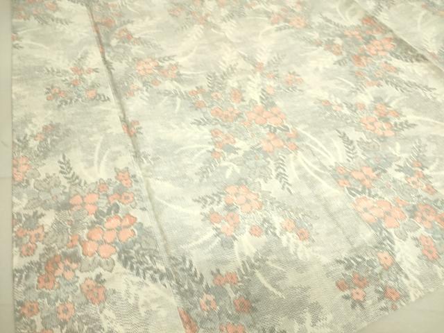 平和屋着物▽上質な紬　単衣　草花文　正絹　逸品　DAAS0970az
