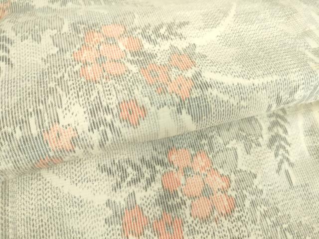平和屋着物▽上質な紬　単衣　草花文　正絹　逸品　DAAS0970az