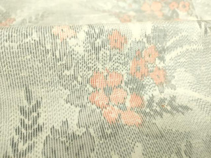 平和屋着物▽上質な紬　単衣　草花文　正絹　逸品　DAAS0970az