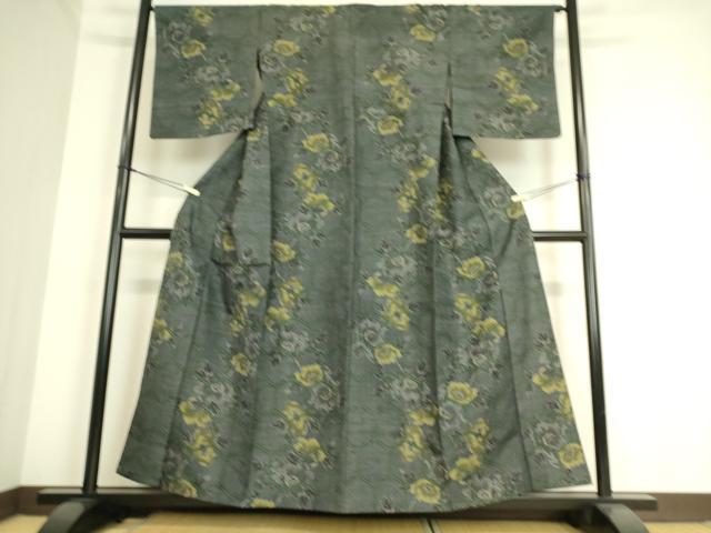 平和屋着物▽上質な紬 単衣 亀甲花文 正絹 DAAS0972az