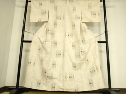 平和屋着物▽上質な紬　単衣　絣花文　正絹　逸品　DAAS0974az