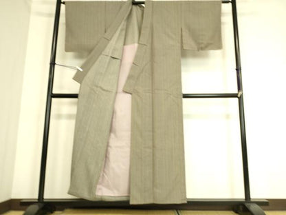 平和屋着物▽上質なお召　単衣　縞　正絹　逸品　DAAS0981az